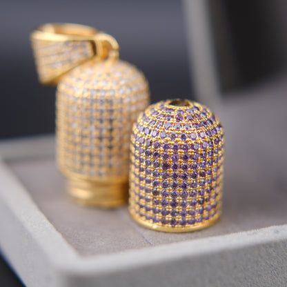 ❤️ Vintage Gold Tone Pavé Crystal Capsule Pendant Secret Pill Holder Purple Stones