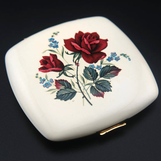 Vintage 1950s Melissa Made in England brass Compact for Powder with Floral