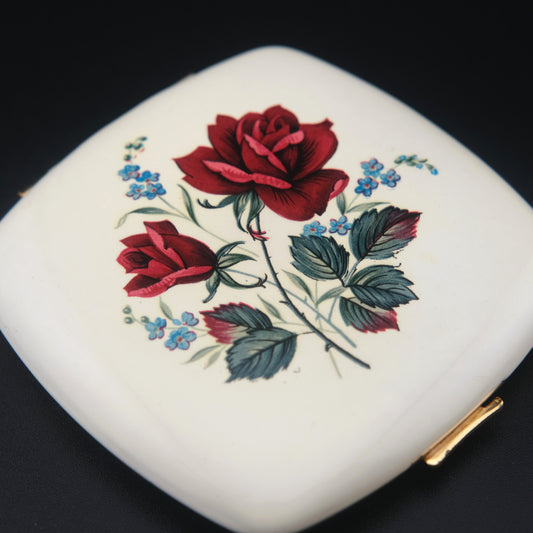 Vintage 1950s Melissa Made in England brass Compact for Powder with Floral