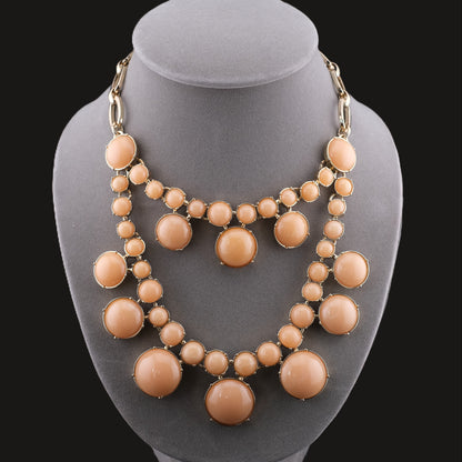 Vintage Talbots Double Strand Bib Necklace Peach Cabochon Gold Tone Statement