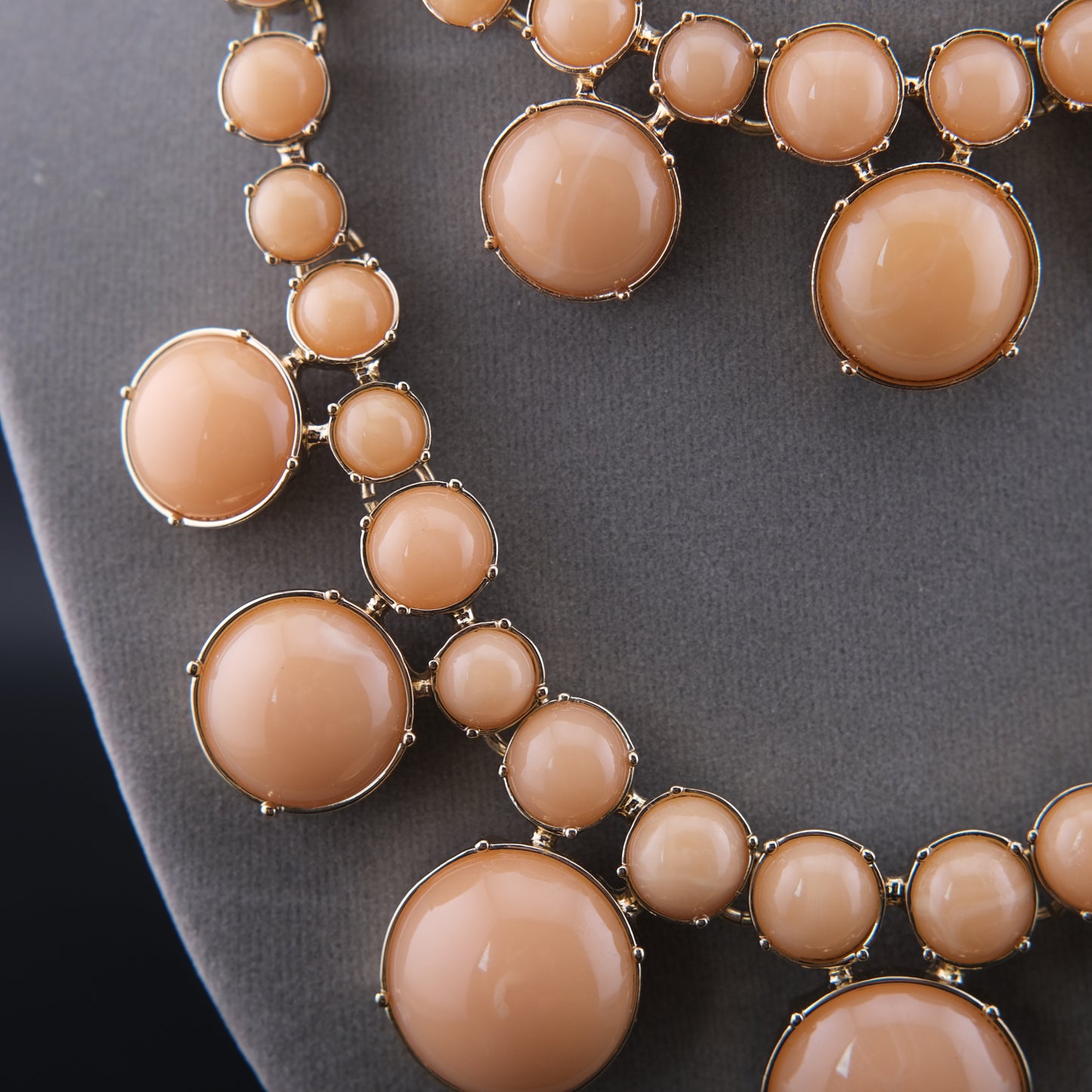 Vintage Talbots Double Strand Bib Necklace Peach Cabochon Gold Tone Statement
