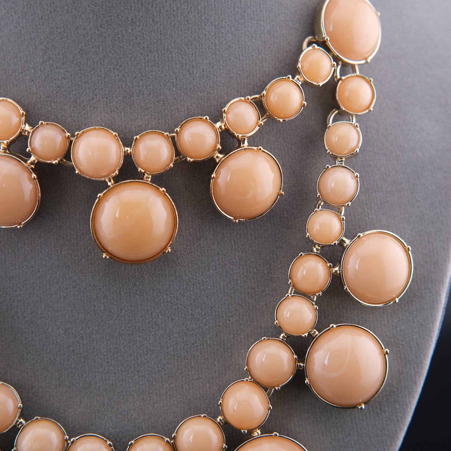 Vintage Talbots Double Strand Bib Necklace Peach Cabochon Gold Tone Statement