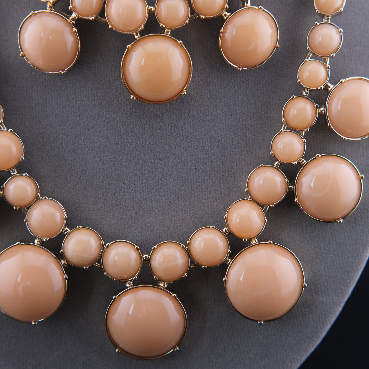 Vintage Talbots Double Strand Bib Necklace Peach Cabochon Gold Tone Statement