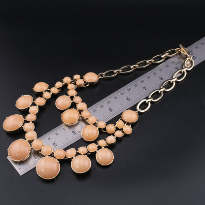 Vintage Talbots Double Strand Bib Necklace Peach Cabochon Gold Tone Statement