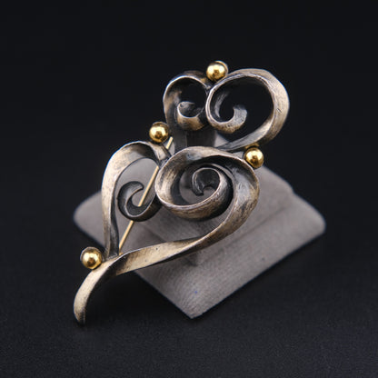 ❤️ Vintage Jean Louis Scherrer Sculptural Swirl Brooch – Silver Tone with Gold Accent – Signed