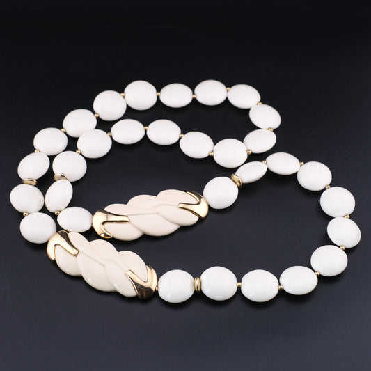 Vintage Trifari White Lucite Station Necklace with Sculptural Gold-Tone Accents