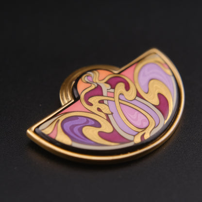 ❤️ Michael Frey Wille Half Moon Enamel Pendant – Hommage à Alphonse Mucha “Sarah Bernhardt Burgundy”, 24K Gold Plated Vienna Austria