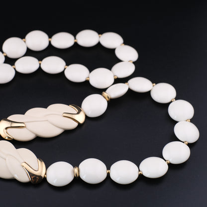 Vintage Trifari White Lucite Station Necklace with Sculptural Gold-Tone Accents