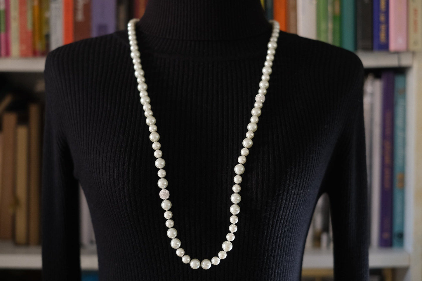 Agatha Paris Faux Pearl Necklace – Elegant Single Strand with Crystal Accents