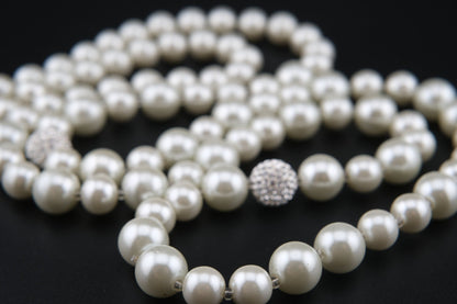 Agatha Paris Faux Pearl Necklace – Elegant Single Strand with Crystal Accents