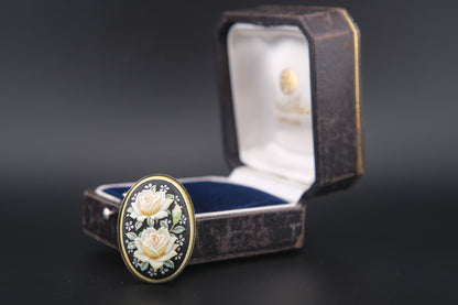 Vintage Toshikane Japan Yellow Rose Brooch Pendant – Hand-Painted Porcelain with Dual Functionality