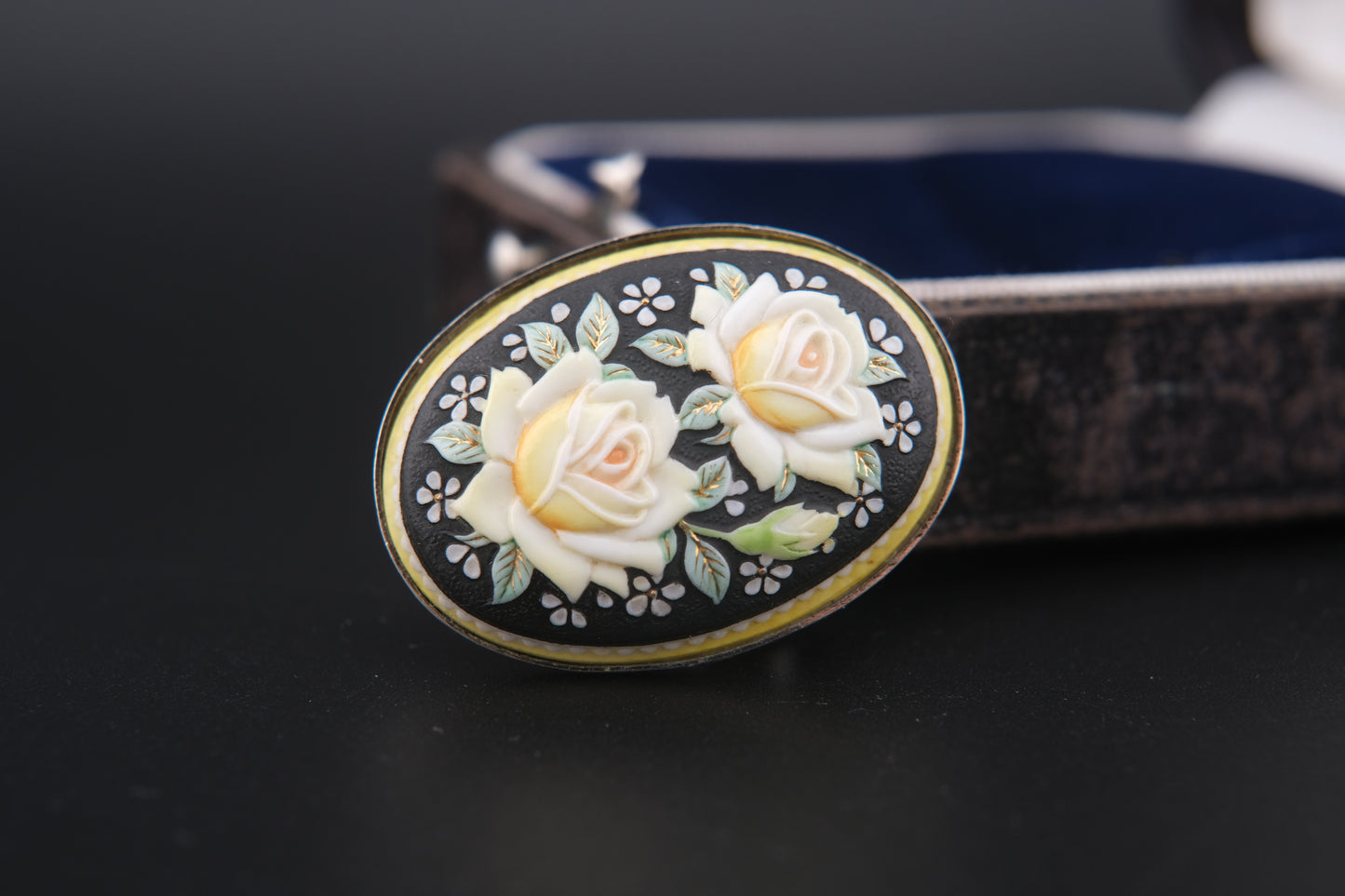 Vintage Toshikane Japan Yellow Rose Brooch Pendant – Hand-Painted Porcelain with Dual Functionality