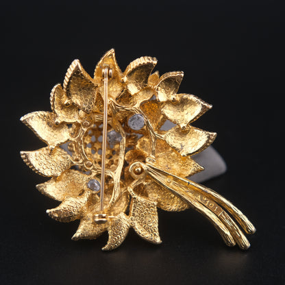 ❤️ Vintage Blue Green Enamel Flower Brooch Gold Tone Statement Pin