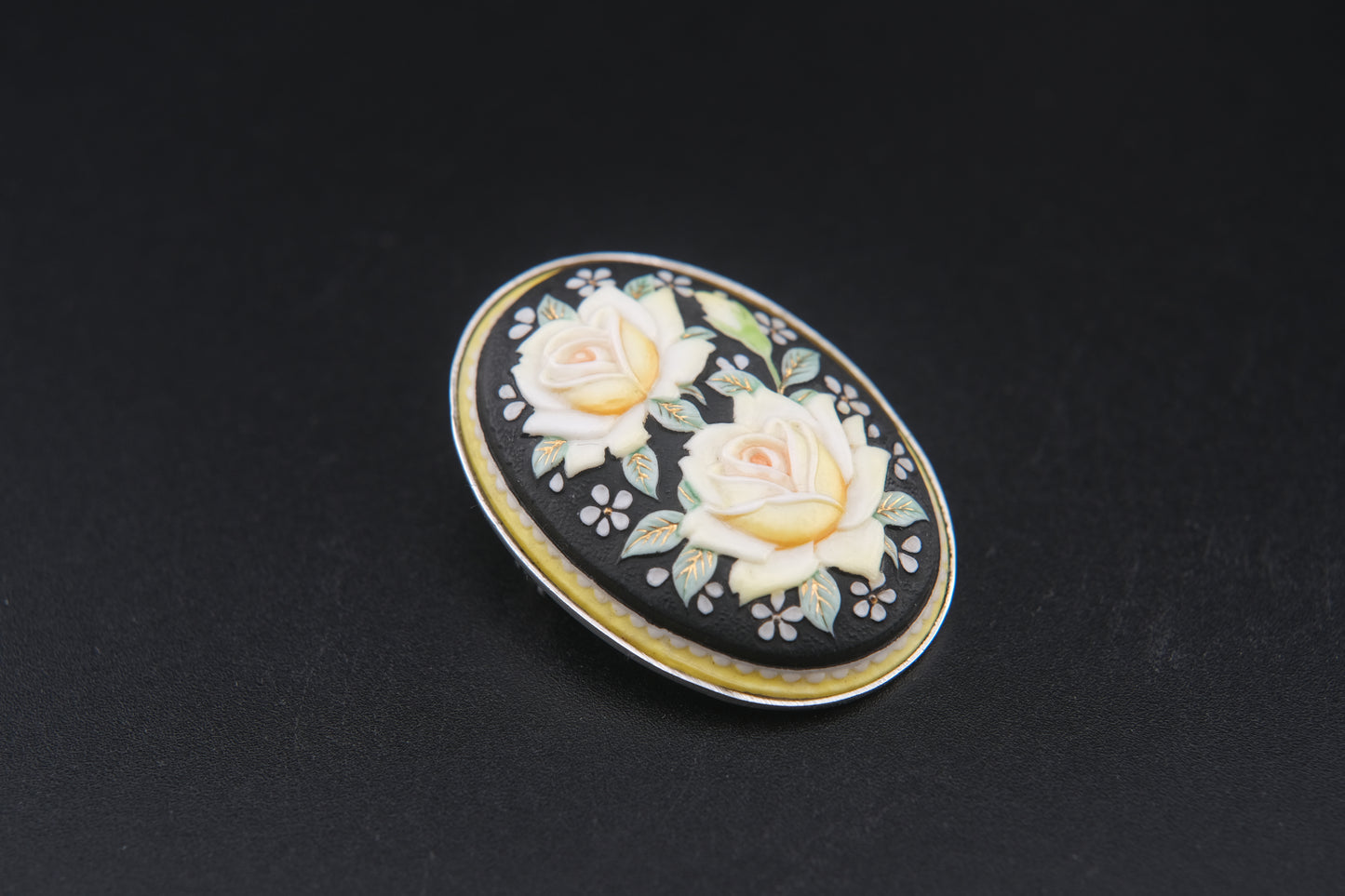 Vintage Toshikane Japan Yellow Rose Brooch Pendant – Hand-Painted Porcelain with Dual Functionality