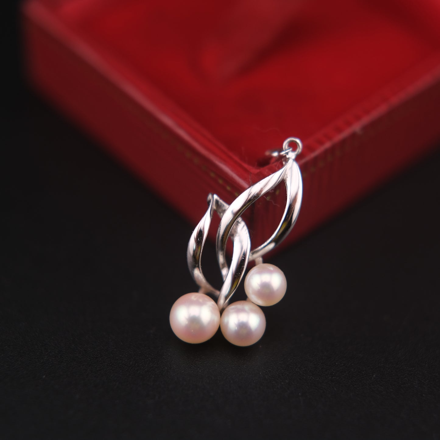 Vintage Mikimoto Silver Pendant with Three Cultured Pearls – Elegant Leaf Design (No Chain)
