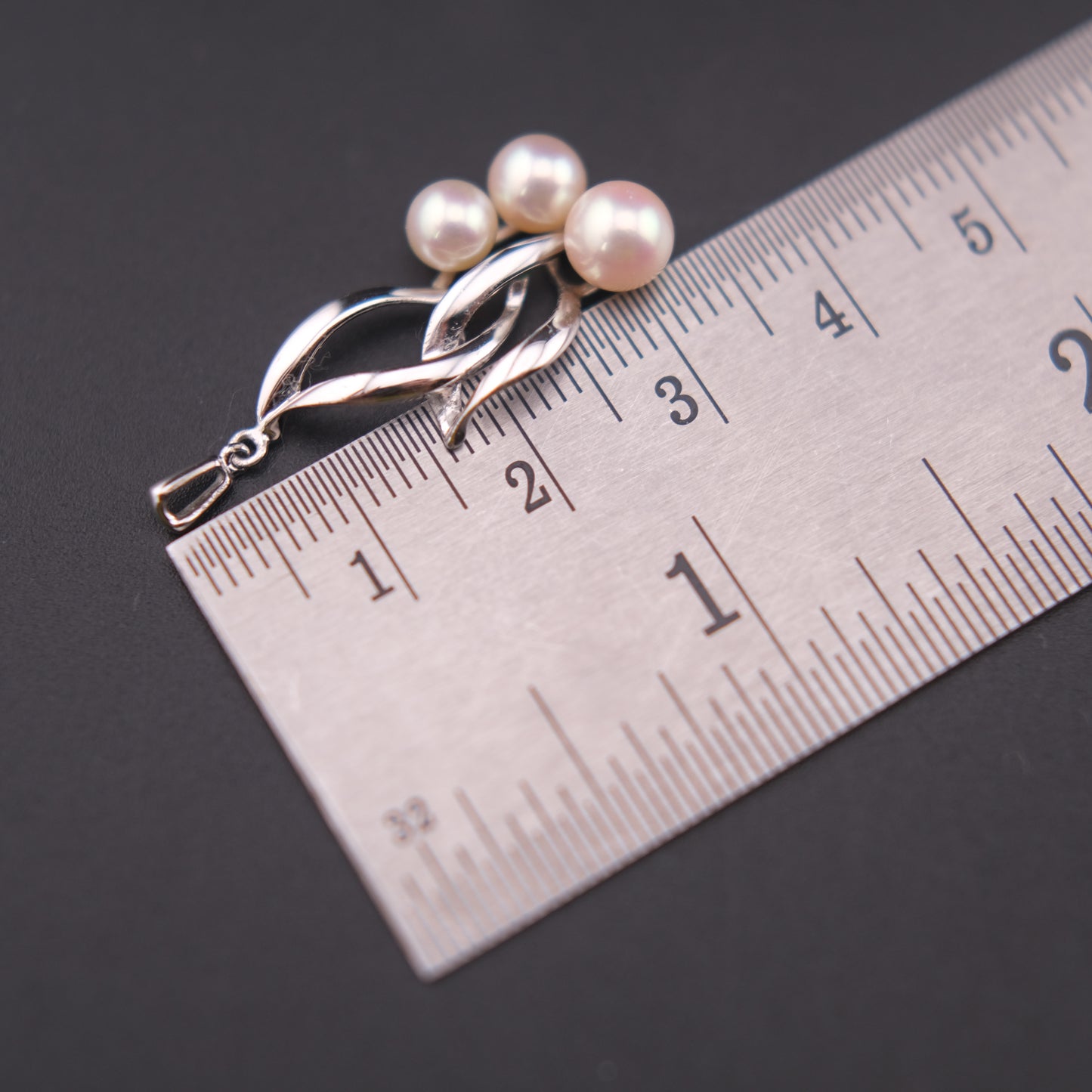 Vintage Mikimoto Silver Pendant with Three Cultured Pearls – Elegant Leaf Design (No Chain)