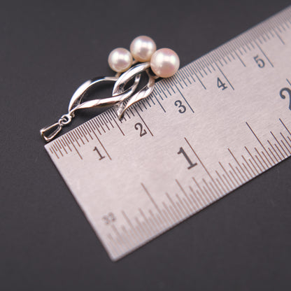 Vintage Mikimoto Silver Pendant with Three Cultured Pearls – Elegant Leaf Design (No Chain)