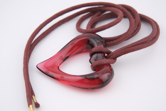 ❤️ Baccarat Red Crystal Heart Pendant Necklace on Burgundy Cord