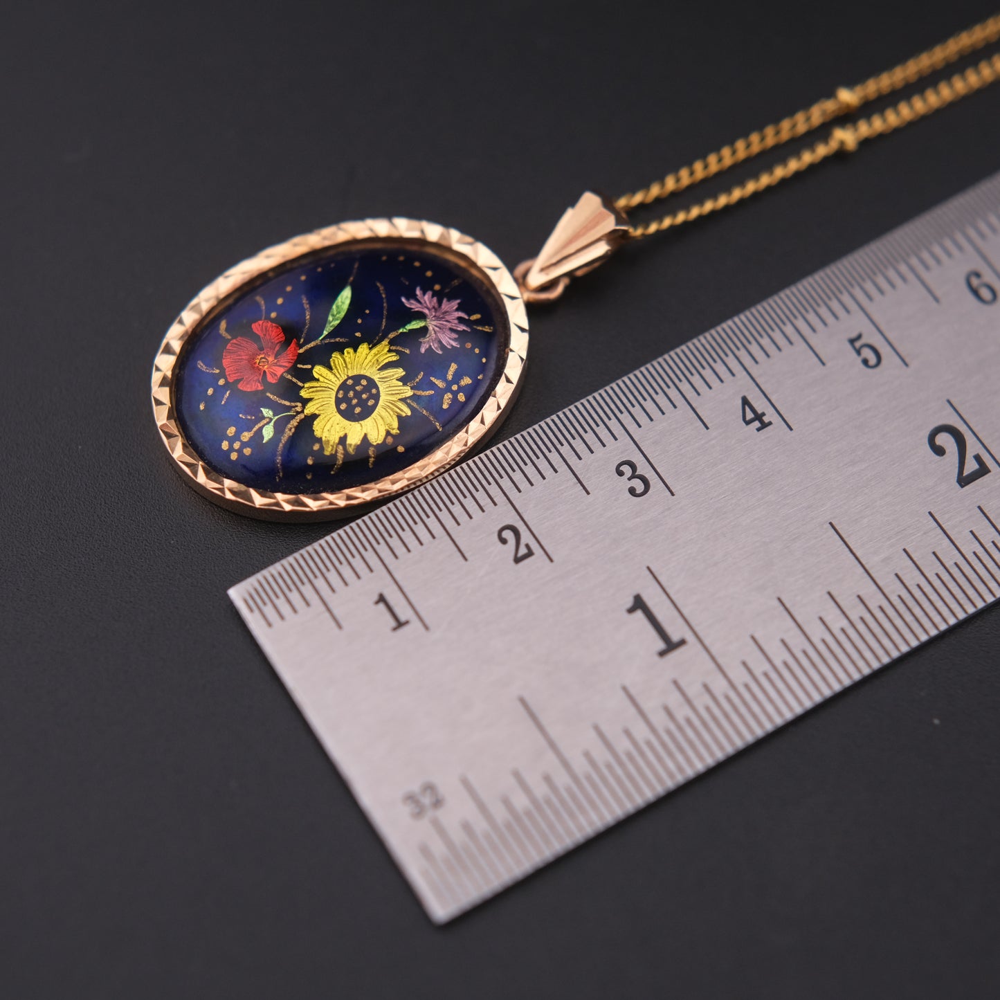 Vintage J. Tanvier Blois Hand-Painted Floral Pendant Necklace – French Enamel Art on Gold-Tone Chain