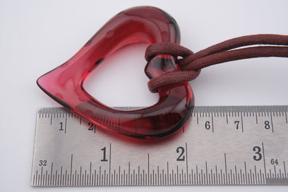 ❤️ Baccarat Red Crystal Heart Pendant Necklace on Burgundy Cord