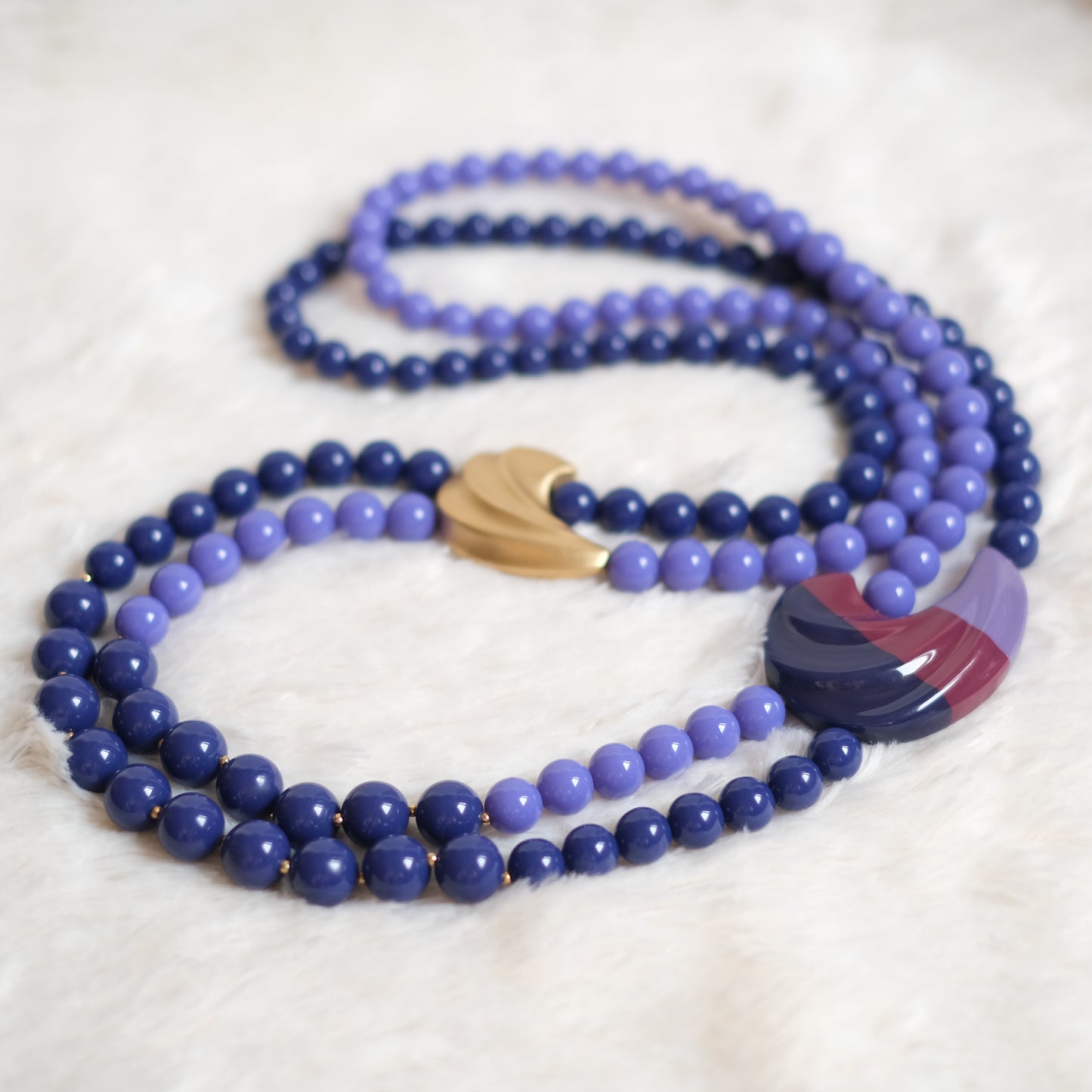 ❤️ Kunio Matsumoto for Trifari Double Strand Necklace Blue Resin Statement 1980s