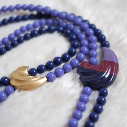 ❤️ Kunio Matsumoto for Trifari Double Strand Necklace Blue Resin Statement 1980s