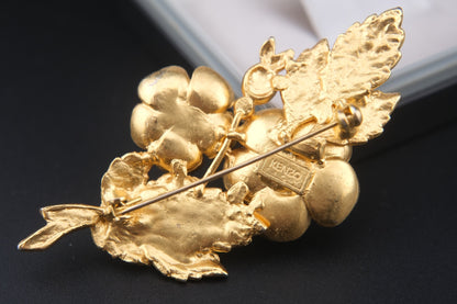 Vintage Kenzo Floral Brooch – Gold-Tone with Crystal Rhinestones (Original Box)