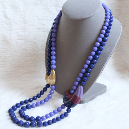 ❤️ Kunio Matsumoto for Trifari Double Strand Necklace Blue Resin Statement 1980s