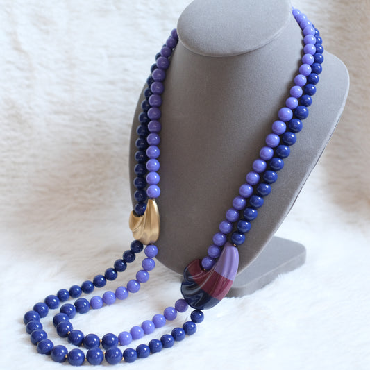 ❤️ Kunio Matsumoto for Trifari Double Strand Necklace Blue Resin Statement 1980s
