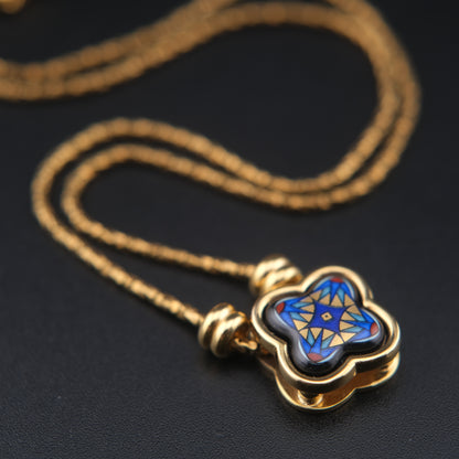 Vintage Michaela Frey Wien Cloisonné Enamel Quatrefoil Pendant Necklace