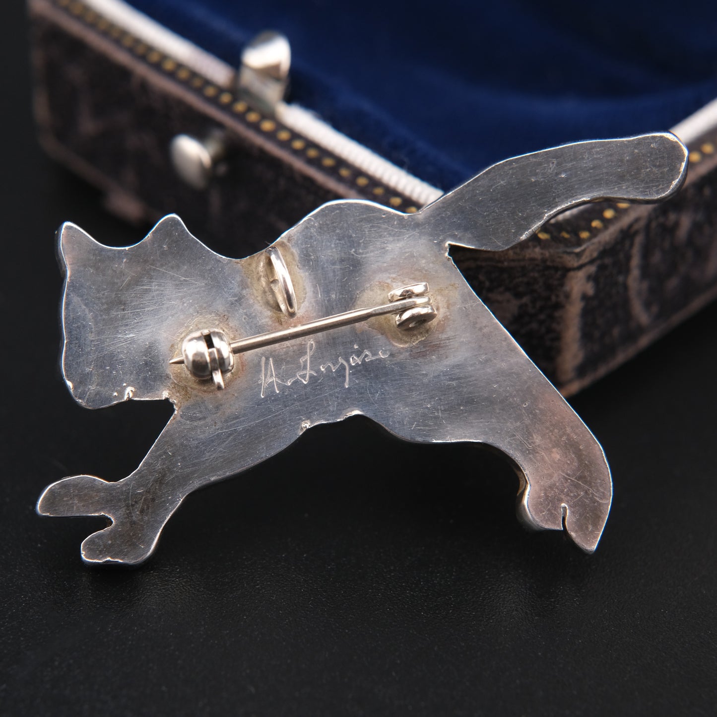 Vintage Zuni Raccoon Brooch Pendant by Andrea Lonjose – Sterling Silver & Enamel Inlay | Native American Signed Jewelry