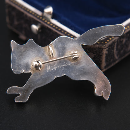 Vintage Zuni Raccoon Brooch Pendant by Andrea Lonjose – Sterling Silver & Enamel Inlay | Native American Signed Jewelry