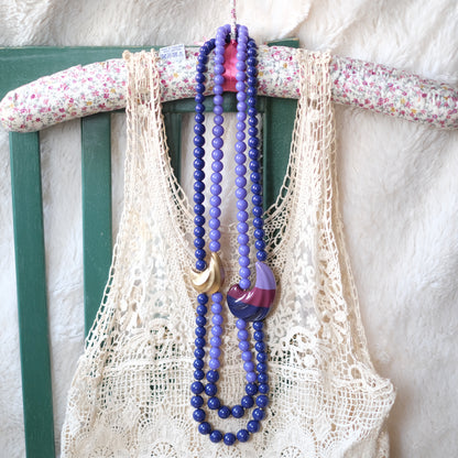 ❤️ Kunio Matsumoto for Trifari Double Strand Necklace Blue Resin Statement 1980s