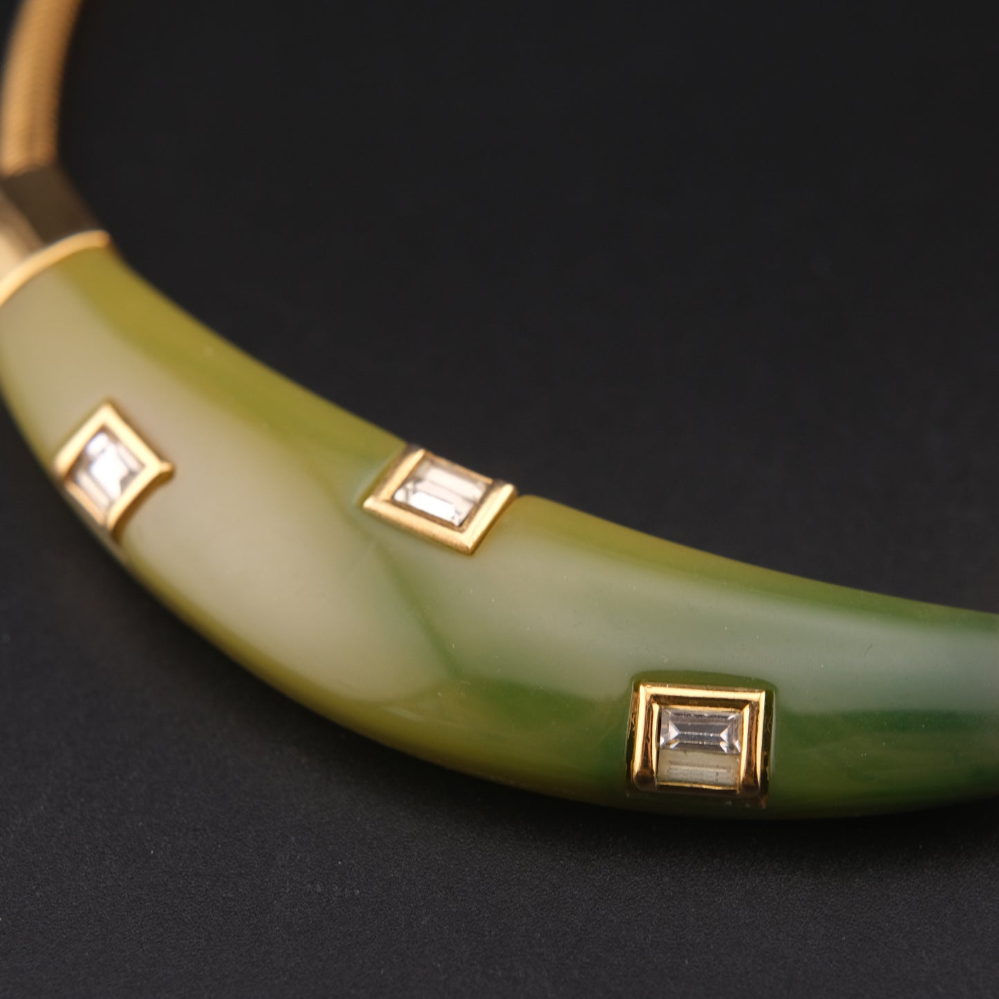 Vintage Givenchy Green Resin & Gold-Tone Choker Necklace with Rhinestones