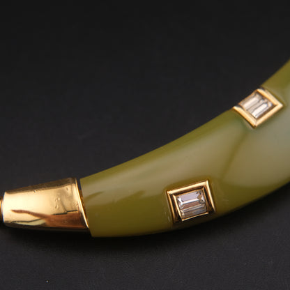 Vintage Givenchy Green Resin & Gold-Tone Choker Necklace with Rhinestones