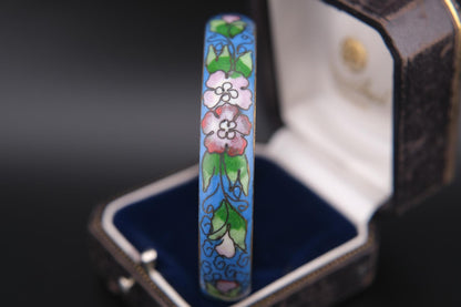 Vintage Chinese Cloisonné Floral Bangle Bracelet – Blue Enamel