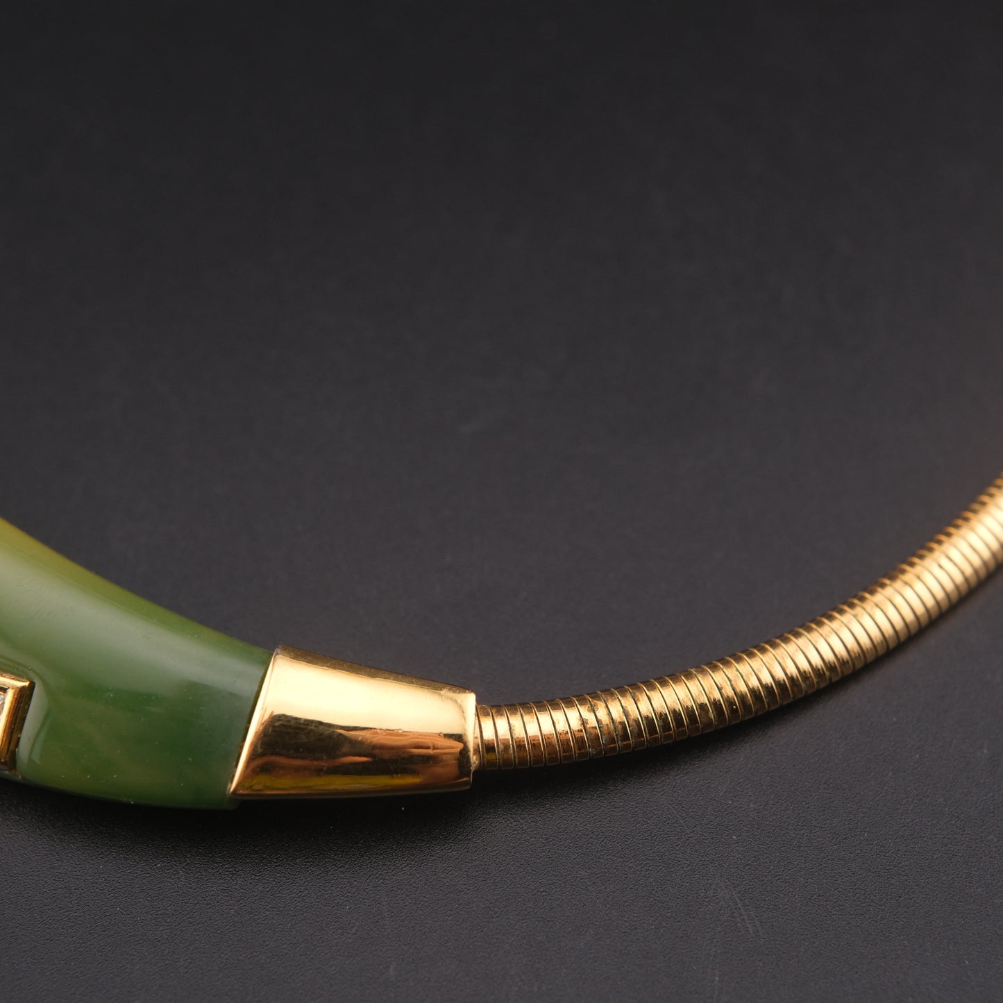 Vintage Givenchy Green Resin & Gold-Tone Choker Necklace with Rhinestones