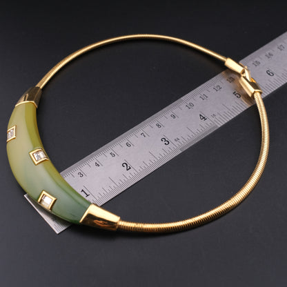Vintage Givenchy Green Resin & Gold-Tone Choker Necklace with Rhinestones