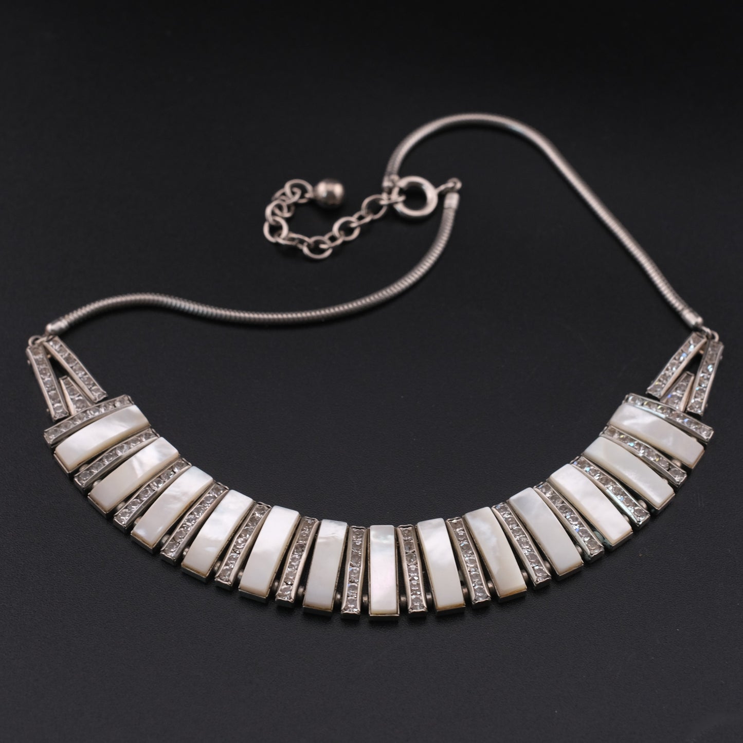 ❤️ Vintage DOSO Germany Mother of Pearl Crystal Statement Necklace