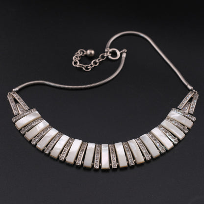 ❤️ Vintage DOSO Germany Mother of Pearl Crystal Statement Necklace