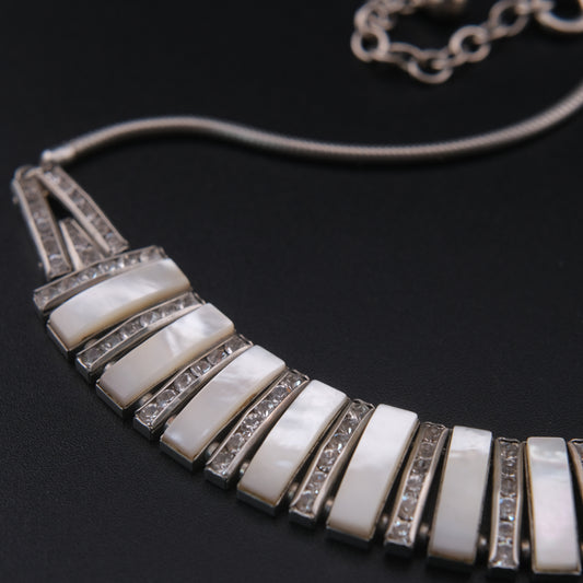 ❤️ Vintage DOSO Germany Mother of Pearl Crystal Statement Necklace