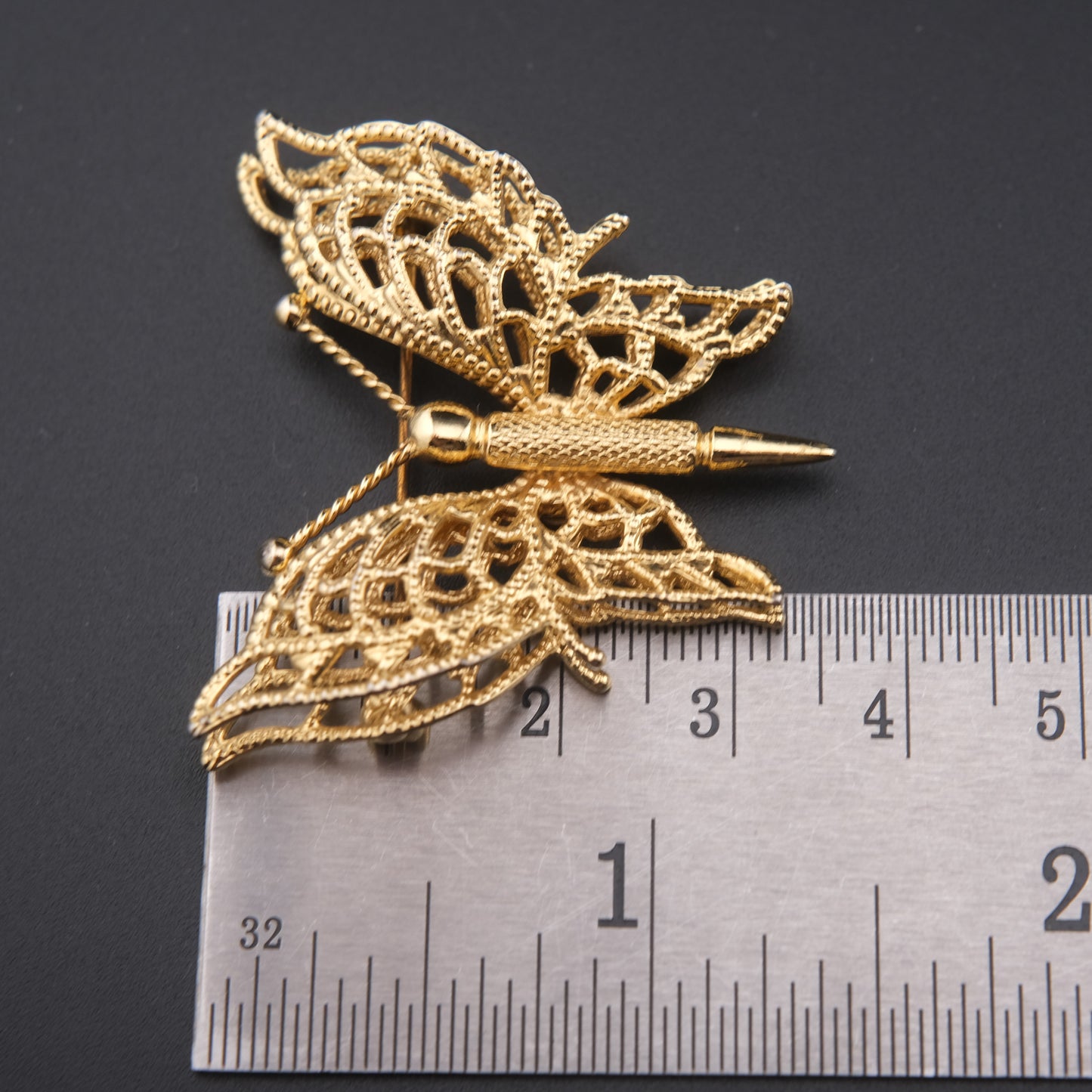 ❤️ Vintage Monet Gold Tone Filigree Butterfly Brooch, Openwork Butterfly Pin