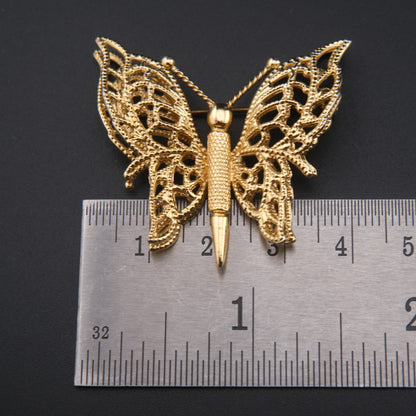 ❤️ Vintage Monet Gold Tone Filigree Butterfly Brooch, Openwork Butterfly Pin