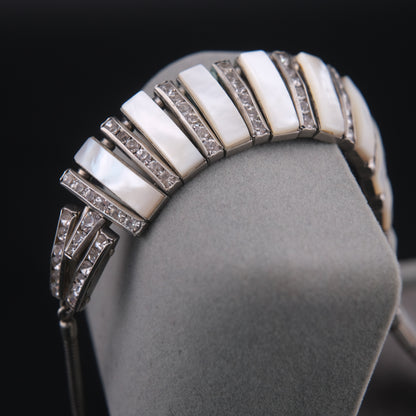 ❤️ Vintage DOSO Germany Mother of Pearl Crystal Statement Necklace