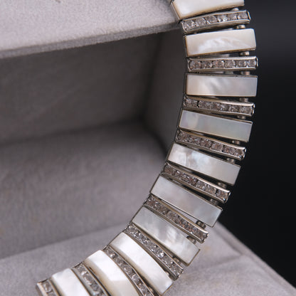 ❤️ Vintage DOSO Germany Mother of Pearl Crystal Statement Necklace
