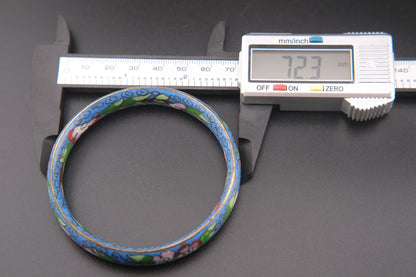 Vintage Chinese Cloisonné Floral Bangle Bracelet – Blue Enamel
