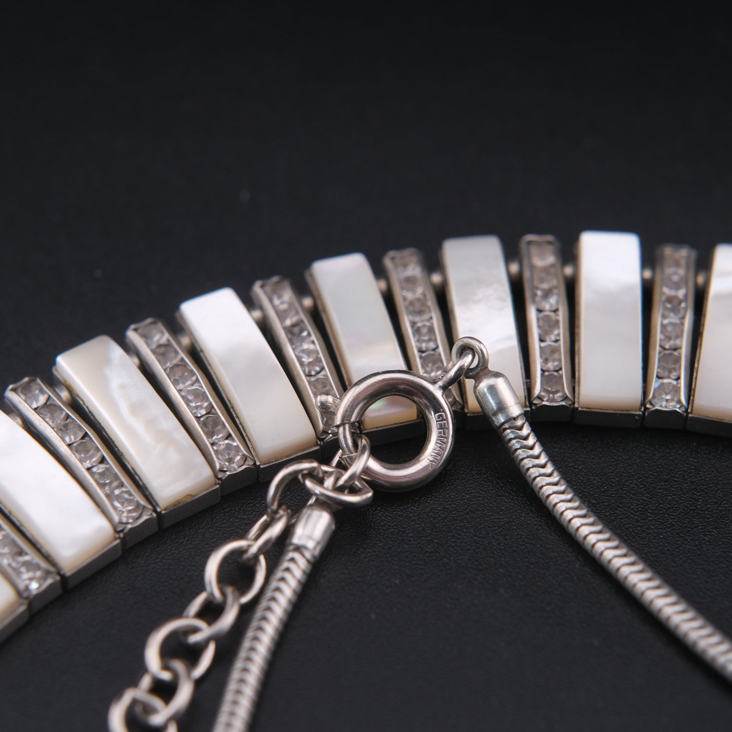 ❤️ Vintage DOSO Germany Mother of Pearl Crystal Statement Necklace