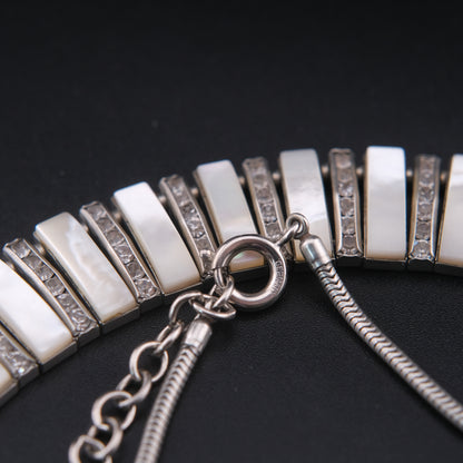 ❤️ Vintage DOSO Germany Mother of Pearl Crystal Statement Necklace