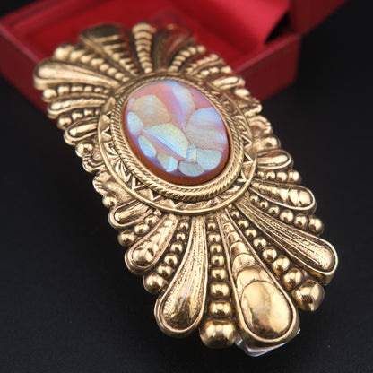 Vintage Zoe Coste Gold-Tone Hair Barrette with Iridescent Mosaic Center – Made in France