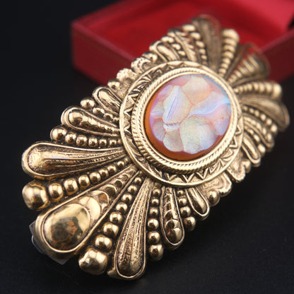 Vintage Zoe Coste Gold-Tone Hair Barrette with Iridescent Mosaic Center – Made in France